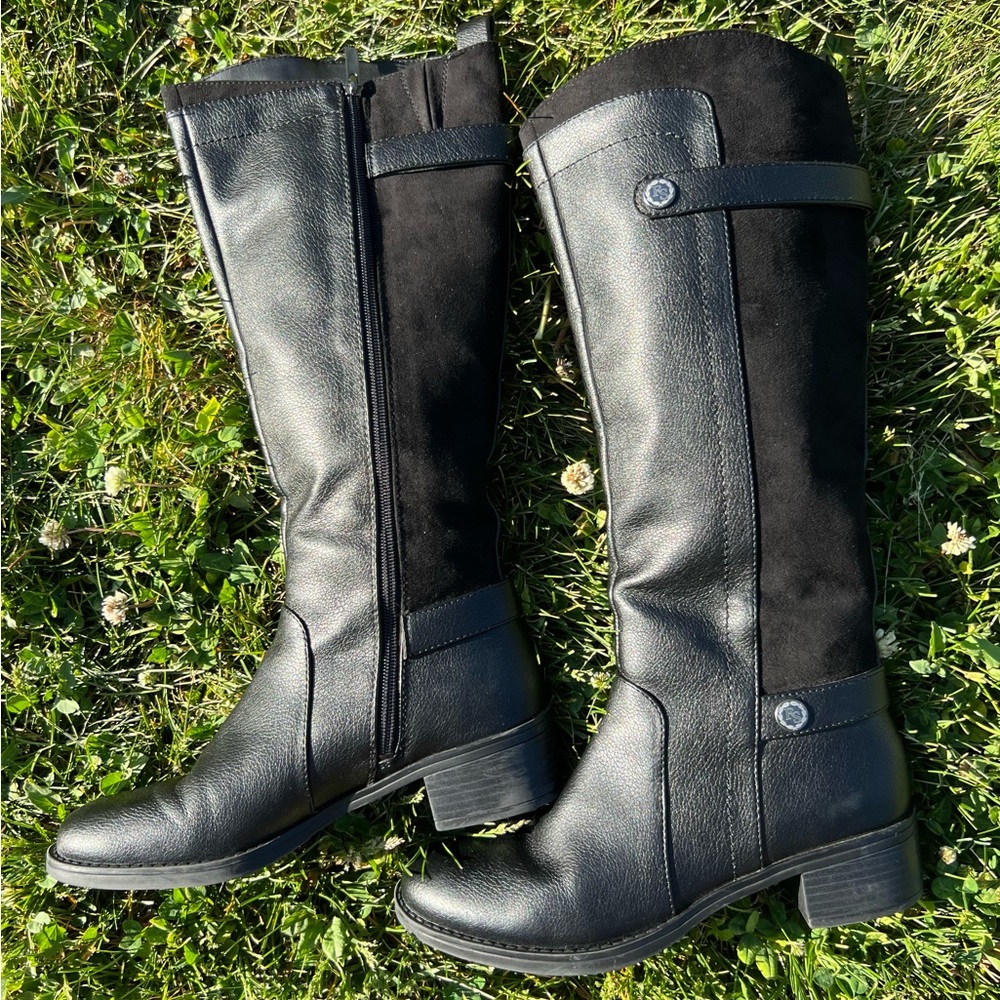 Franco Sarto Black Tall Leather & Suede Riding Boots - Picture 3 of 12